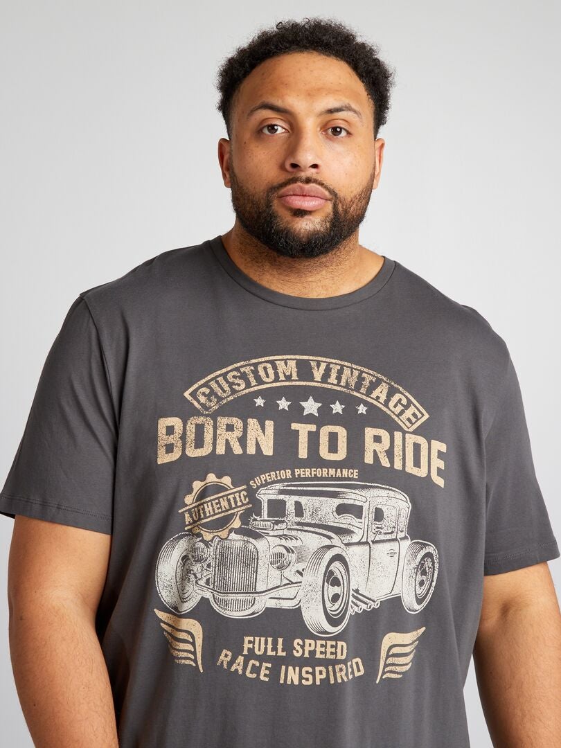 T-shirt met bikerprint - GRIJS