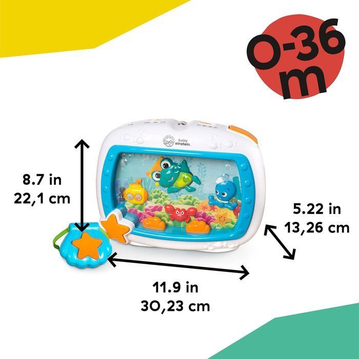 BABY EINSTEIN – Veilleuse bébé Rêves Marins – Aquarium musical & sons de l’océan, télécommande, bleu