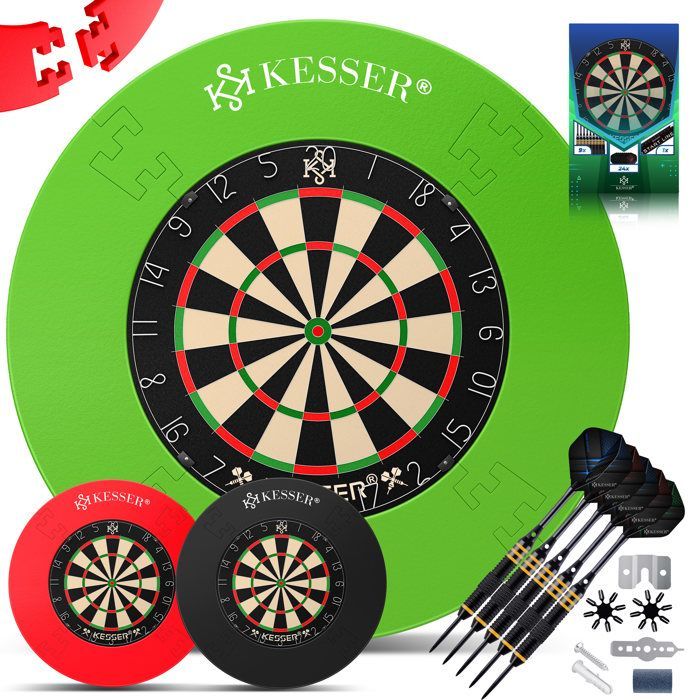 Sisal dartbord - KESSER - 45 cm diameter - Zelfherstellend sisal - 9 dartpijlen met metalen punt