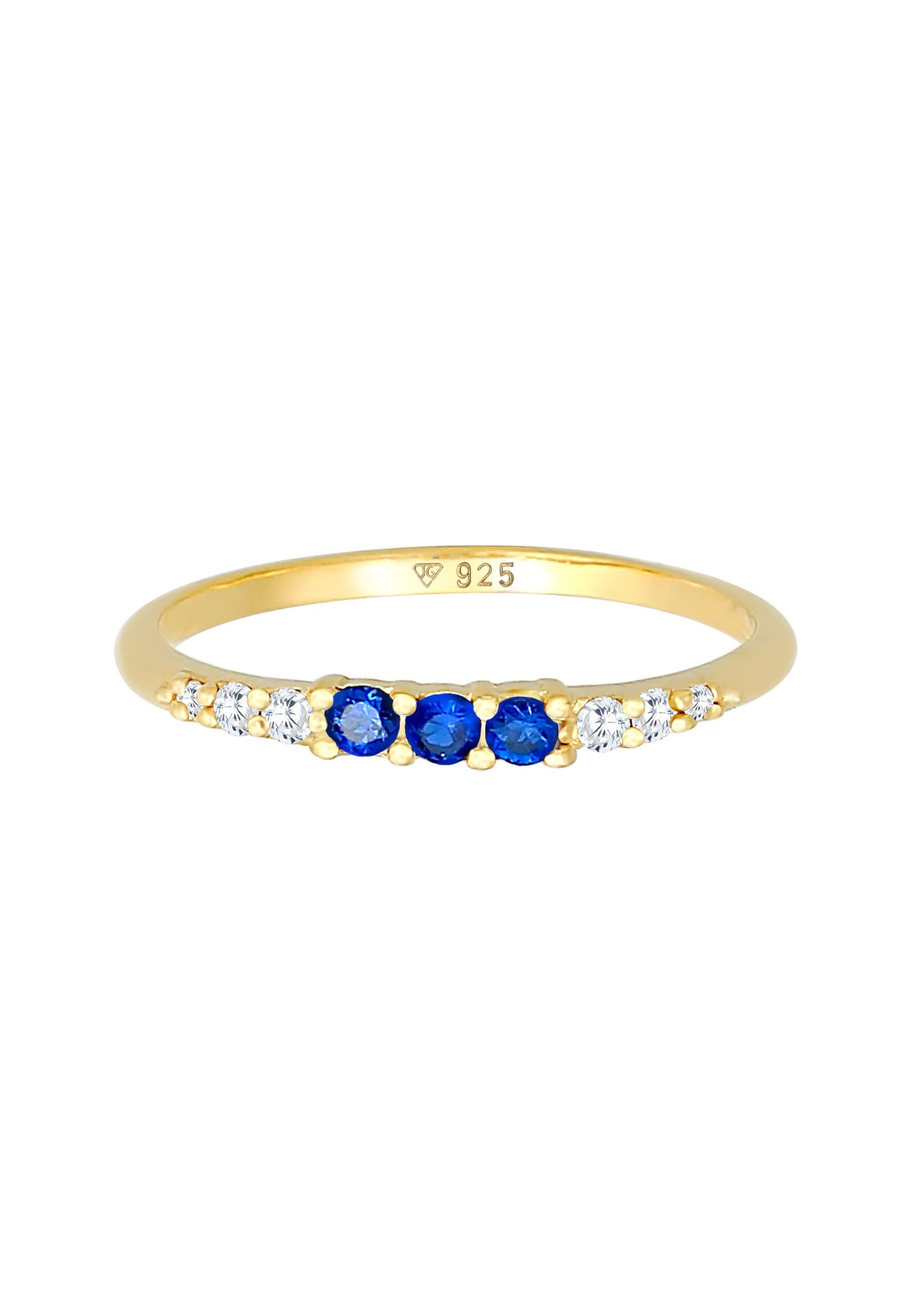 Elli Bague pour femme élégante avec cristaux de zirconium et saphir synthétique en argent sterling 925 plaqué or