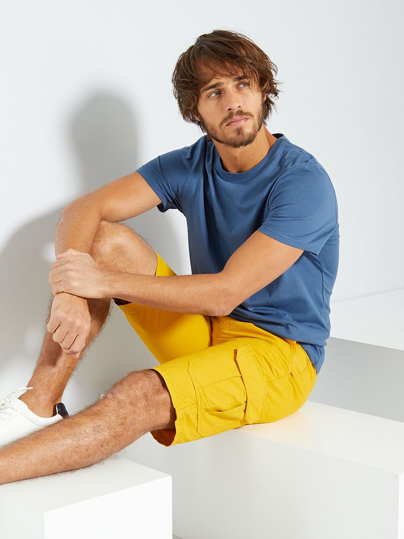 Camiseta de malha lisa com corte reto - AZUL