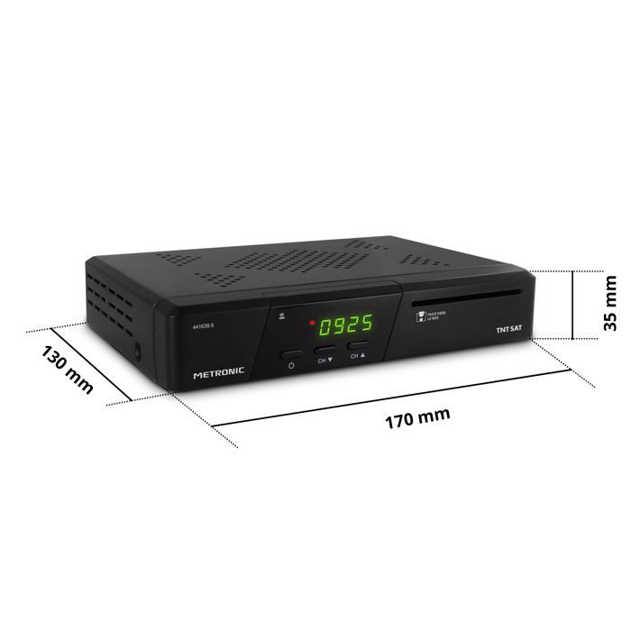 Decodificador Metronic 441639 TNTSAT para satélite HD, compatible con PVR - Televisión digital terrestre gratuita (TNT) - Antena parabólica Astra - Tarjeta TNTSAT incluida - Grabador de TV
