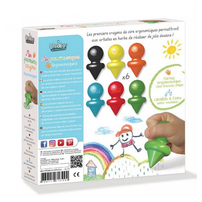 Lápices de cera ergonómicos para niños - CréaLign' - Unisex - A partir de 12 meses - Lavables con agua