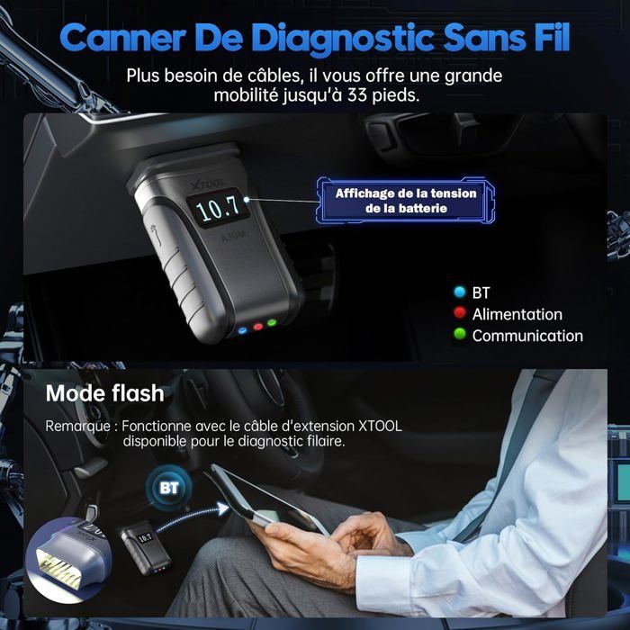 Herramienta de diagnóstico automotriz XTOOL A30M - OBD2 - 26 funciones - Compatible con 150 marcas