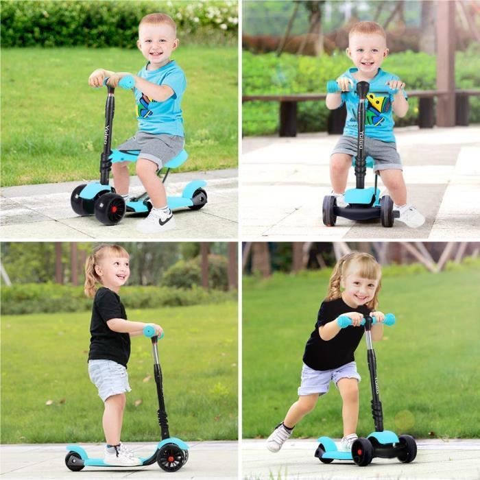 Yoleo 3-in-1 kinderstep met afneembaar zadel - Blauw - Verstelbare hoogte - LED-wielen