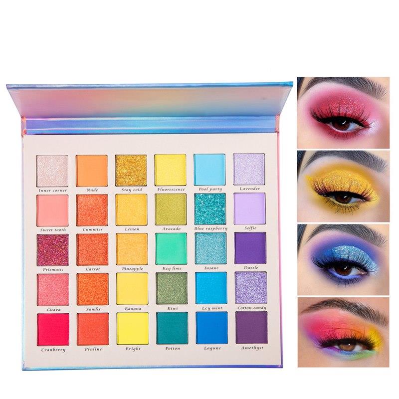 Palette de fards à paupières Colorful Dream 30 couleurs, effet nacré, métallisé, pailleté, mat, néon, poudre pressée