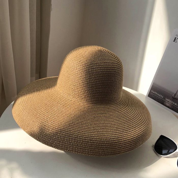 Sombrero de niña - FUNMOON - Estilo retro francés Hepburn - Paja - Vacaciones en la playa - Sombrilla - Moda