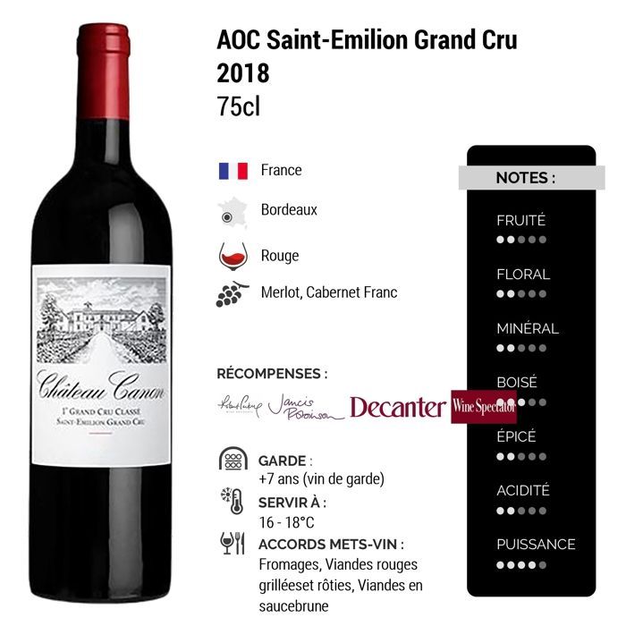 Château Canon 2018 - Saint-Emilion Grand Cru - Vinho Tinto Bordeaux (75cl)