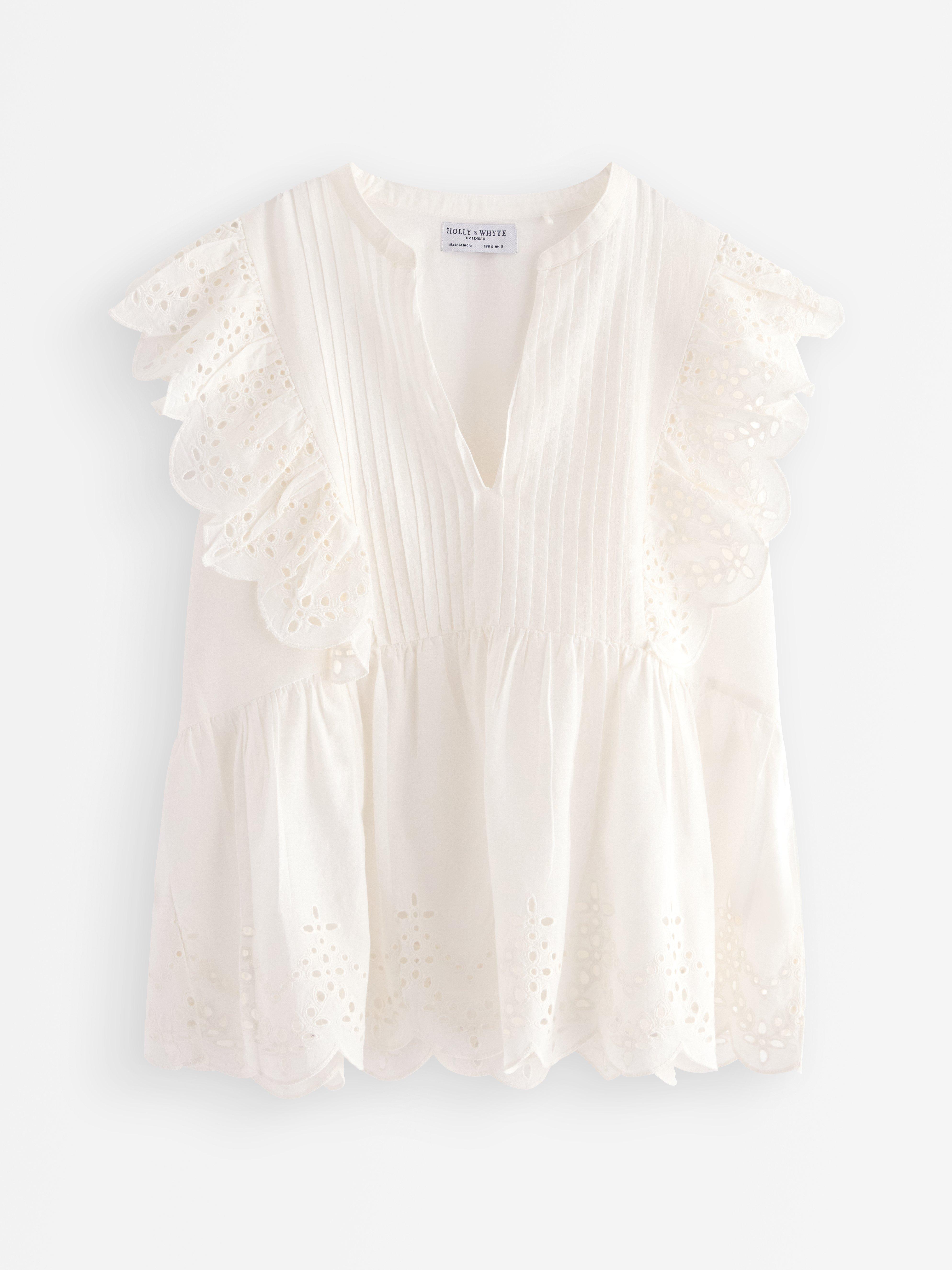Bluza bez rukava s volanima, prljavo bijela