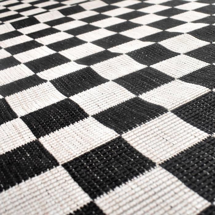 Outdoor rug, reversible kilim 160x230 checker pattern LYN2 X REVERSIBLE black and white