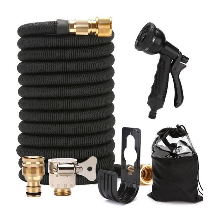 Tubo da giardino estensibile da 15 m con pistola a spruzzo 8 in 1, 8 ugelli e raccordi in ottone da 3/4