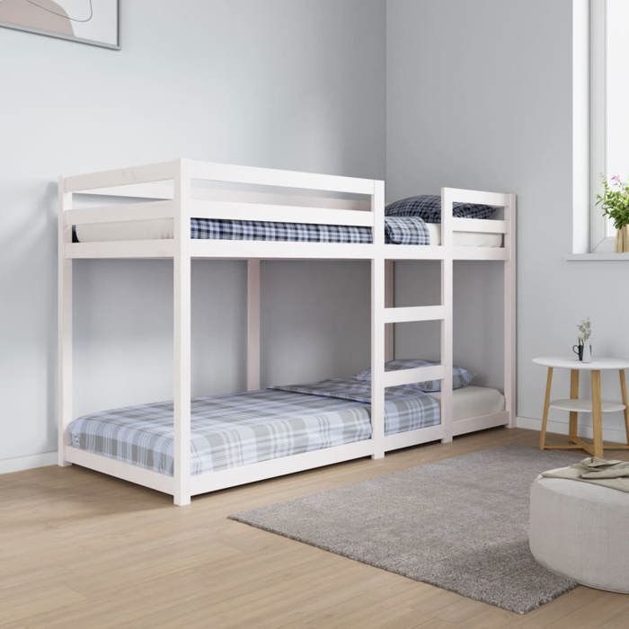 Estructura de litera vidaXL con somier de láminas, cama infantil, muebles de dormitorio, blanca, 75x190 cm, 821660