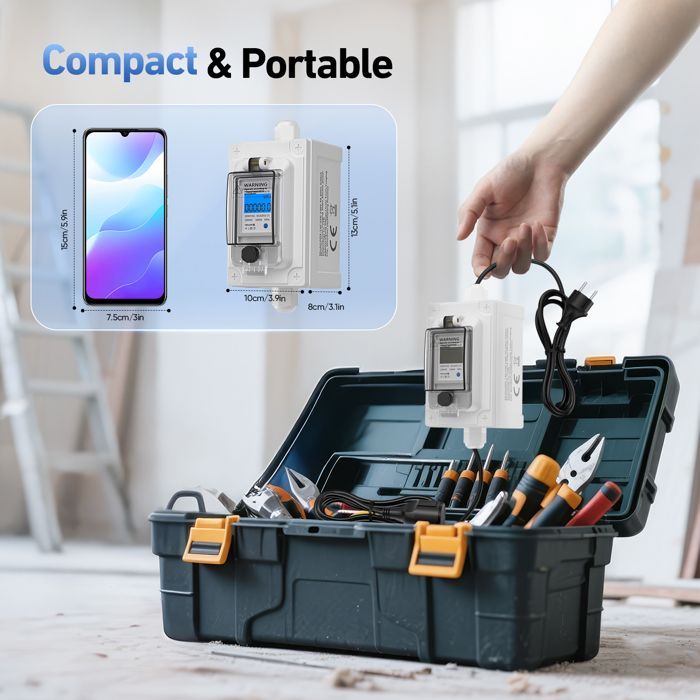 Contatore elettrico digitale mobile per esterni da 230 V 60 A, kWh, impermeabile IP67, spina industriale, LED, con funzione di reset