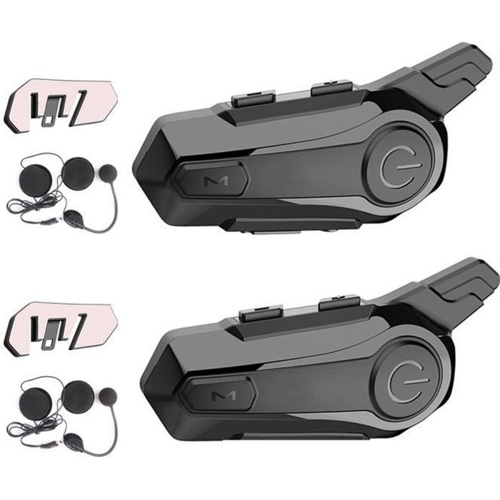 Intercomunicador para motocicleta PRUMYA Bluetooth 5.0 para dos cascos, alcance de comunicación de 1 km, 12 horas de tiempo de llamada, resistencia al agua IPX6.