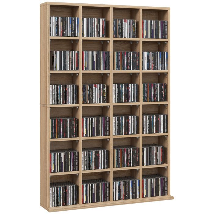 Mueble de almacenamiento multimedia para 456 CD/336 DVD - HOMCOM - estantería de madera con baldas ajustables - 89 x 130,5 cm, madera natural
