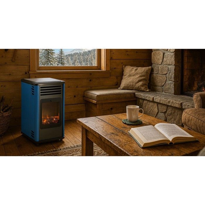 Calentador de gas de 3,4 kW, efecto de llama azul + manguera de gas + regulador de butano, Manhattan Sahara