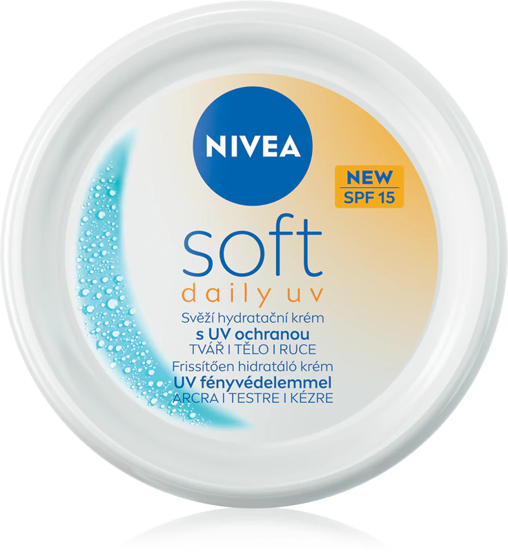 Creme hidratante com proteção UV diário NIVEA Soft para o corpo e o rosto.