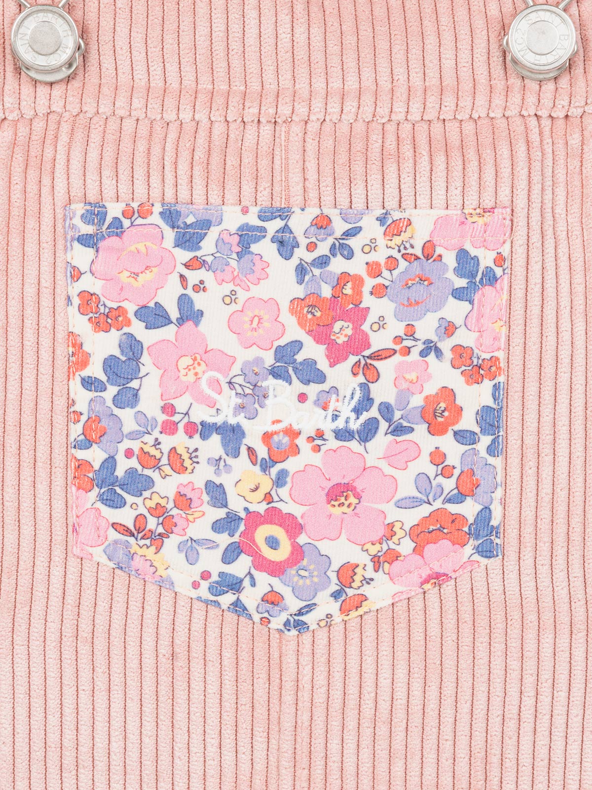 Combinaison Tecla rose en velours côtelé pour filles avec empiècement floral