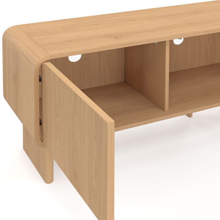 IDMARKET Meuble TV 140 cm CAPUCINE 3 portes façon hêtre design arrondi