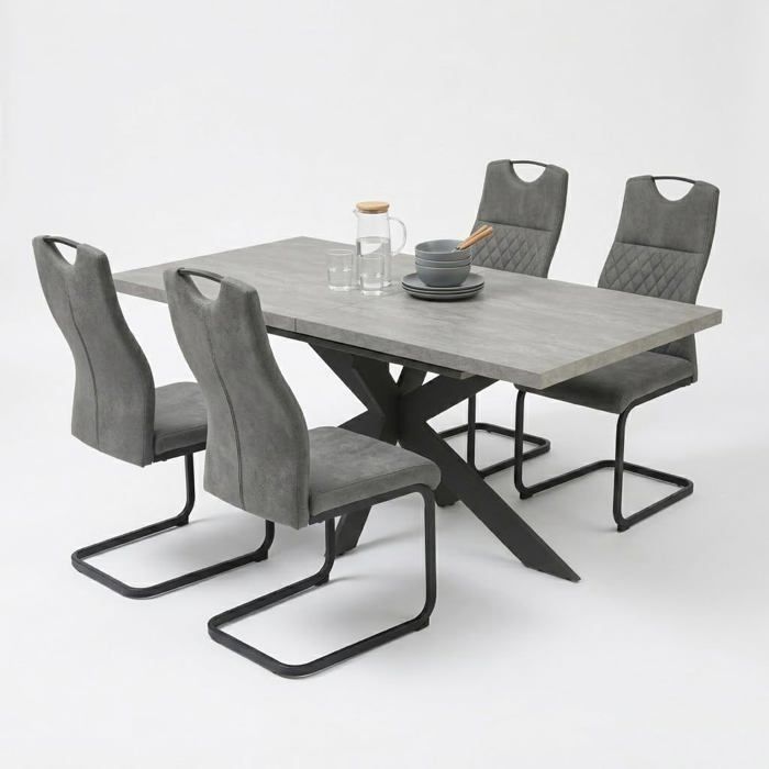 JIEXI Ensemble comprenant une table à rallonges grise et 4 chaises avec housses, idéal pour la cuisine et le salon