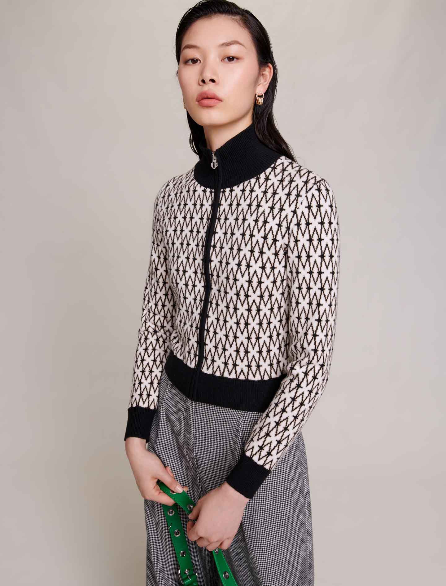 Cardigan tricotat cu monogramă - Ecru Noir