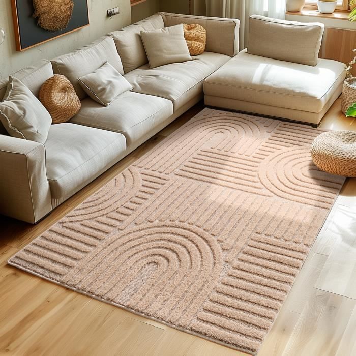 Tapis - SIMPEX - 120 x 170 cm - Style scandinave - Design 3D - Couleur rose