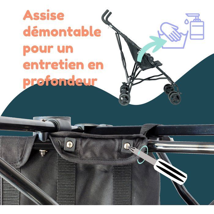 Looping Poussette Canne Fixe avec Canopy | Black Chiné
