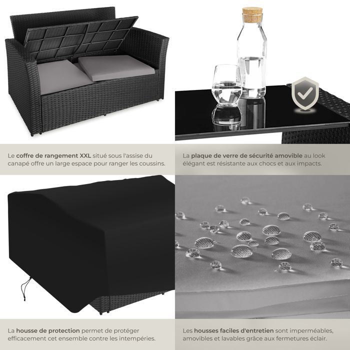 Garden furniture - TECTAKE - MODENE outdoor lounge set for 4 to 6 people with table and removable covers - Black/Grey
