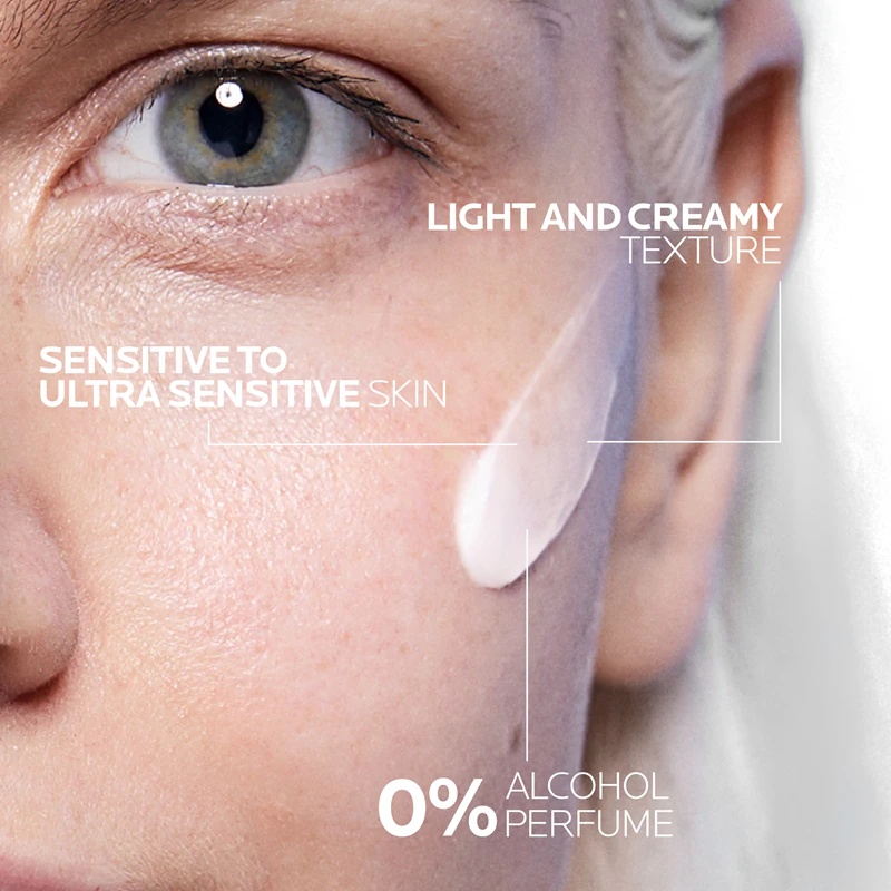 „La Roche-Posay Toleriane Sensitive“ prebiotinis drėkinamasis kremas, mažinantis odos padidėjusį jautrumą.
