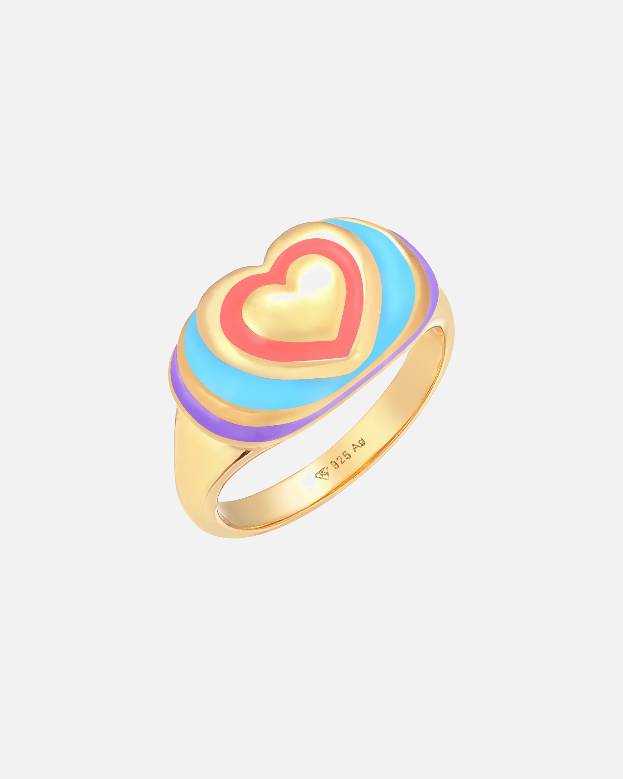 Elli Femme Sceau Coeur Tendance avec Émail Multicolore en Argent Sterling 925 Plaqué Or