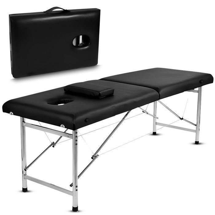Fitby Table de Massage Pliante Maya 2 Plans - Légère et Ergonomique - Poignée Intégrée - Aluminium - Noir