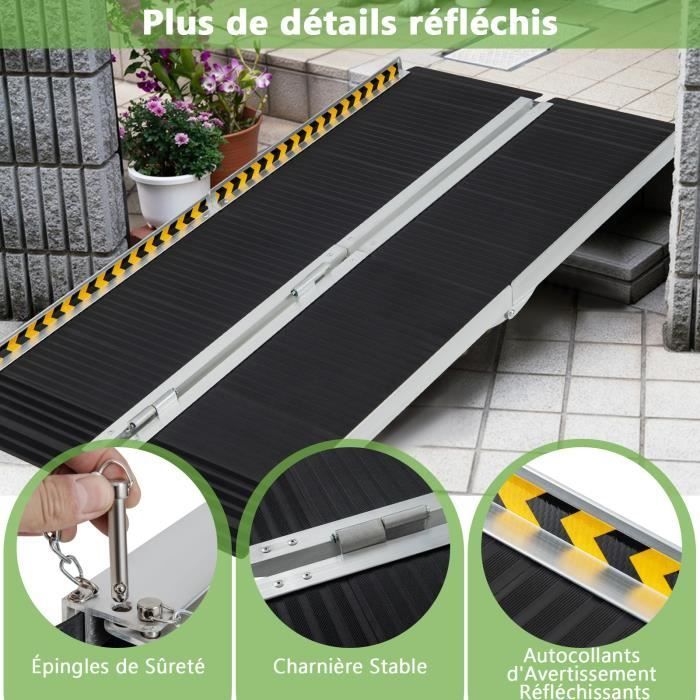 Rampa para silla de ruedas COSTWAY - Rampa de carga de aluminio con placa de transición - 272 kg - 183 x 74 x 8 cm