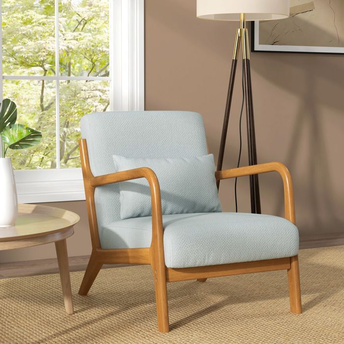 Fauteuil de salon HOMCOM avec cadre en bois massif fauteuil lounge - assise profonde - accoudoirs - lin synthétique gris clair