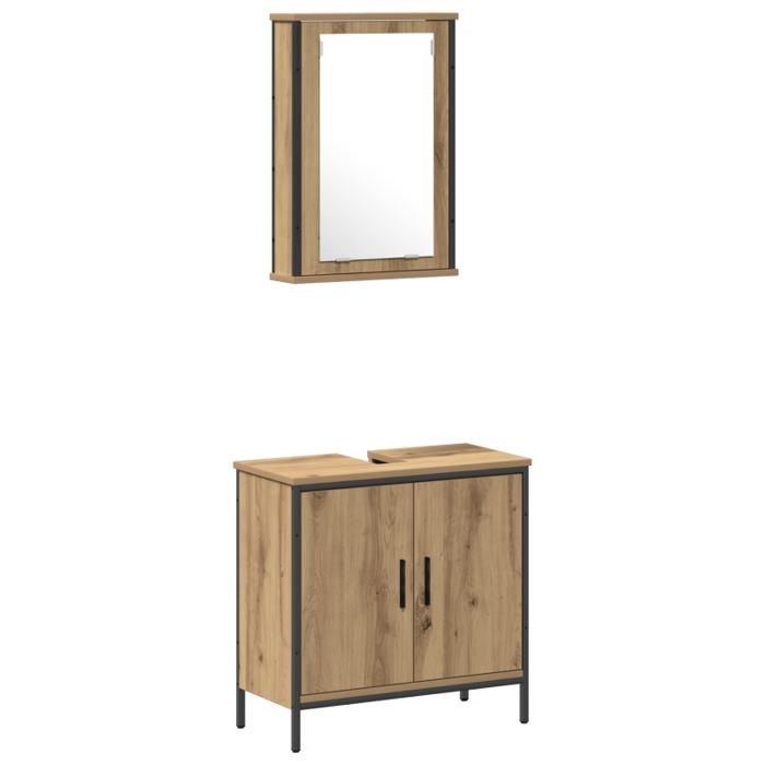 Conjunto de muebles de baño - 3 piezas - Roble artesanal - Acabado mate - Estilo contemporáneo