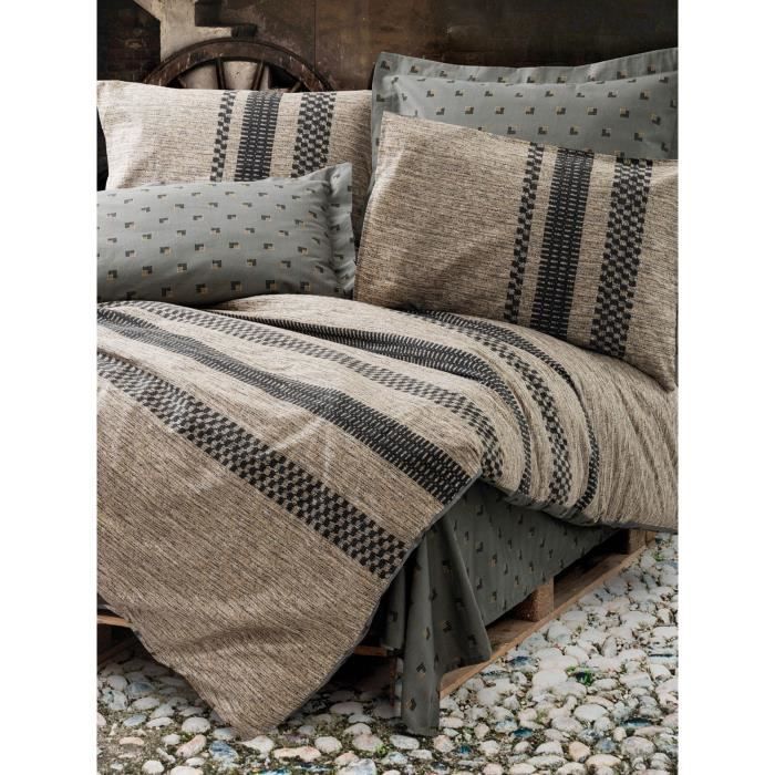 Juego de ropa de cama: 1 funda nórdica de 220 x 240 cm + 2 fundas de almohada de 60 x 60 cm - 100 % algodón reforzado - Marrón
