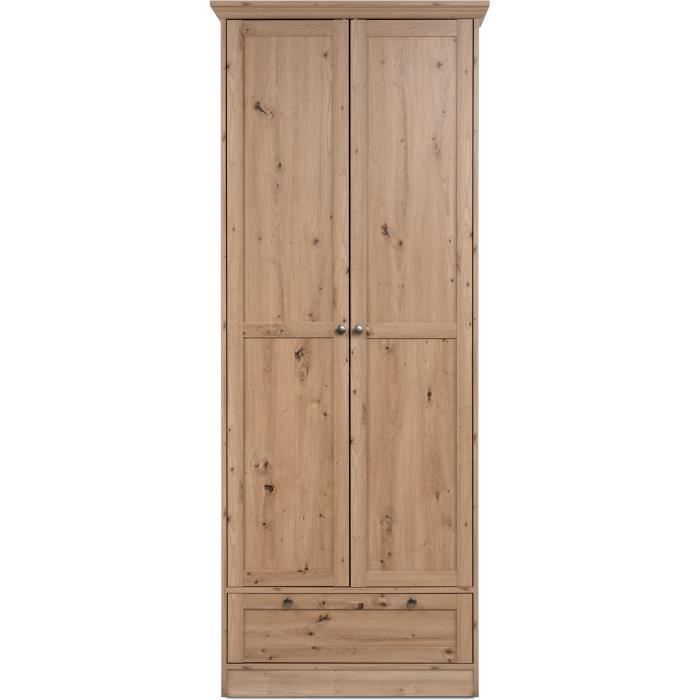 Armoire - Landwood - Décor chêne artisan -  2 Portes - 1 Tiroir - L80 x P39 x H200 cm