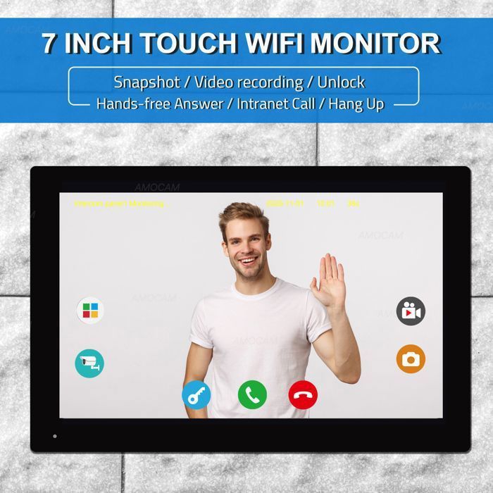 Videoportero WiFi seguro 1080P - Videoportero con pantalla táctil de 7