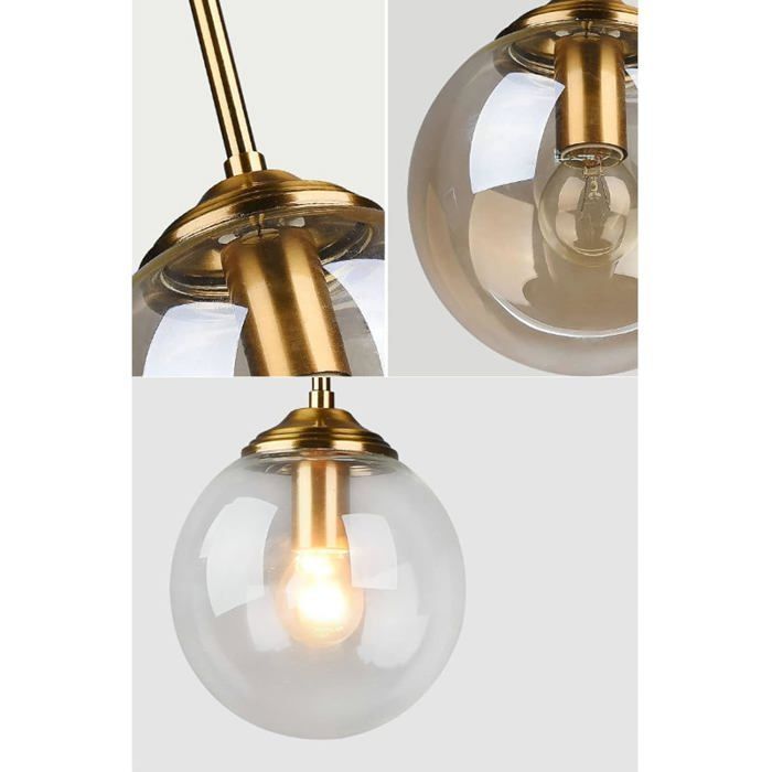 Ambre Boule De Verre Suspension Lustre Industriel Vintage en Laiton Lustre 3 Lumières Suspension Cluster E27 Socket Plafonnier pour