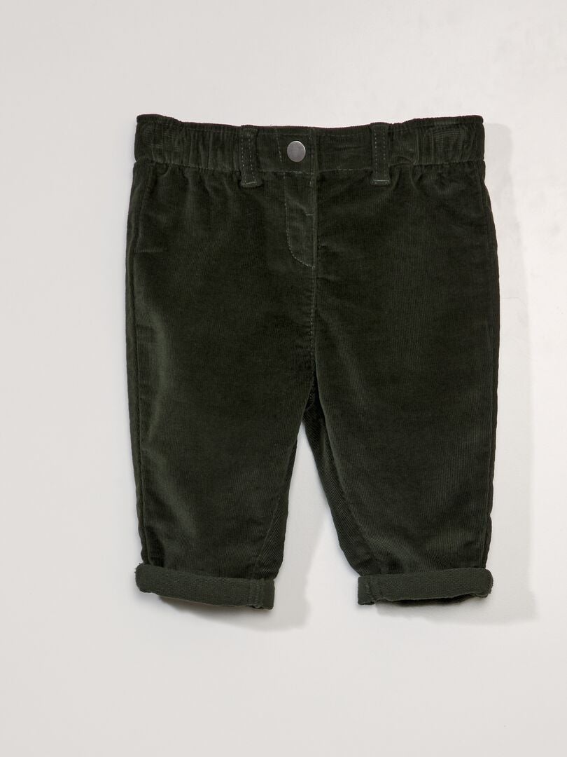 Pantalones de pana con cintura tipo paperbag - VERDE