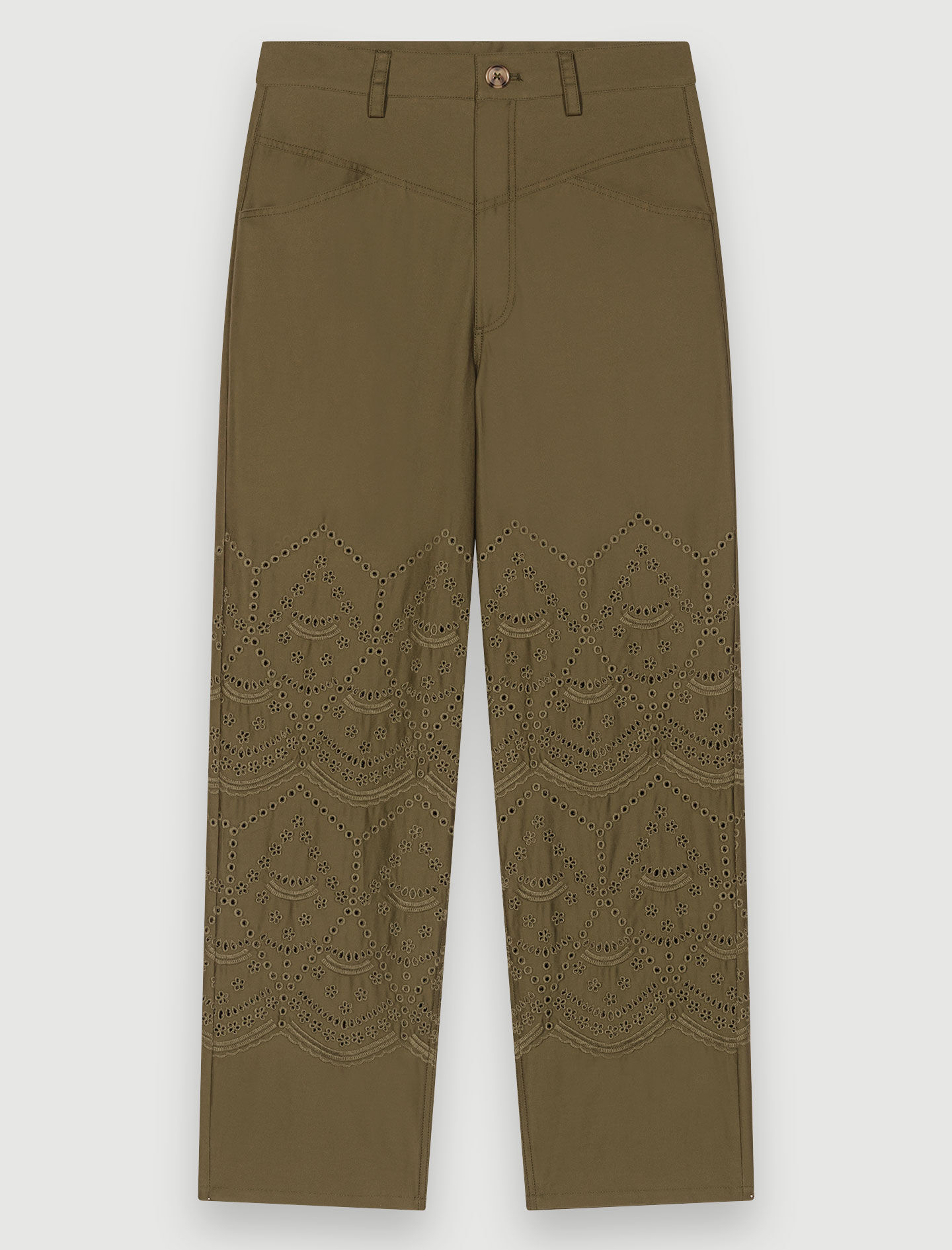 Pantaloni din bumbac brodați - Kaki
