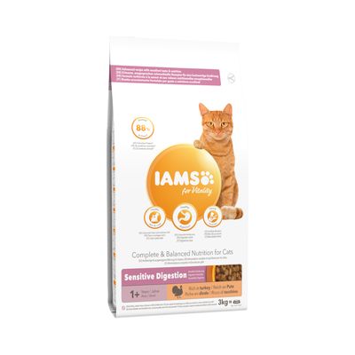 IAMS for Vitality Adult & Senior Sensitive Digestion Tacchino