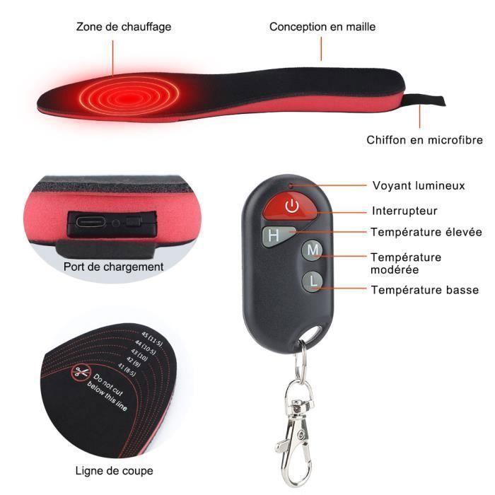 Semelles chauffantes électriques rechargeables, télécommande 3 niveaux de température, semelles chauffantes d'extérieur pour l'hiver