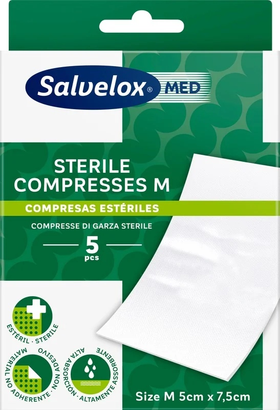 SALVELOX Sterile Gaze-Verbände Salvelox mittlere Größe 5 Stück.