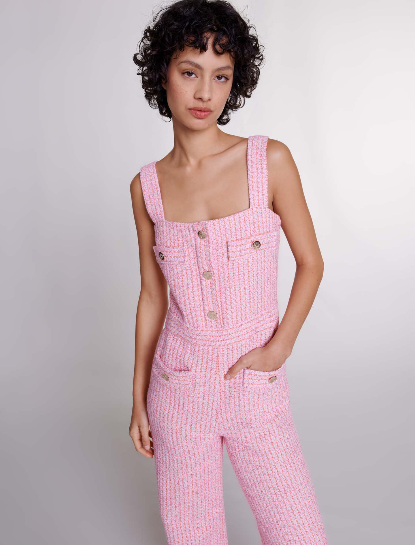 Salopetă tweed - Roz / portocaliu
