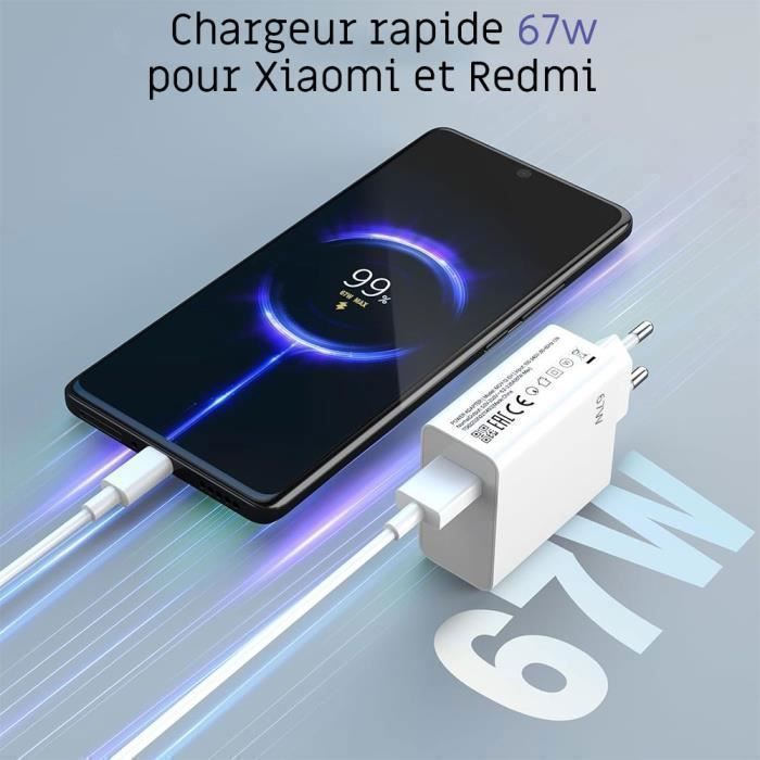 67W Fast Charger + 1 Meter 6A USB-C Cable for Xiaomi Redmi Note 15, Note 14/Pro Plus, 13, 12 4G-5G, A5, 15C, 14C, 13C