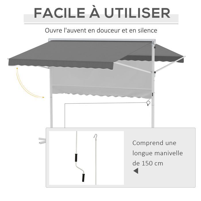 Toldo doble inclinado de 3 x 3 m, retráctil manual, con inclinación ajustable, color blanco, acero, poliéster impermeable y resistente a los rayos UV.