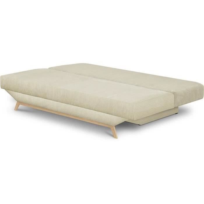 Sofá convertible de 3 plazas - Compartimento de almacenamiento - Tejido de pana beige - Ancho 190 x Alto 92 x Profundidad 84 cm - TEIJO