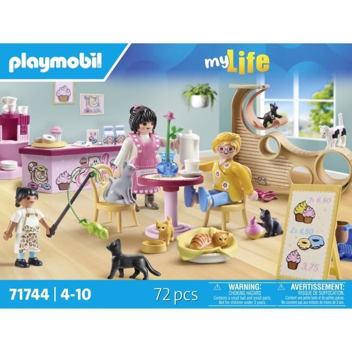 PLAYMOBIL 71744 Bar à chats avec 6 chats et 3 personnages, My Life, 72 pièces, Dès 4 ans
