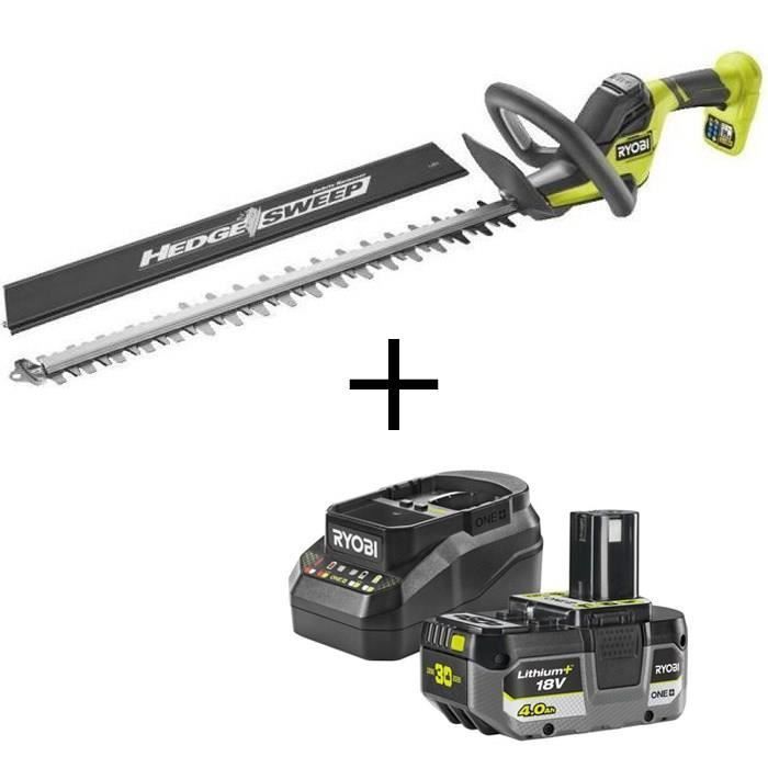 RYOBI - LINEA 18V ONE+ Heggenschaar, 55 cm messen, 24 mm mesafstand + 1 x 4Ah accu & lader RY18HT55A-0 + RC18120B-140X