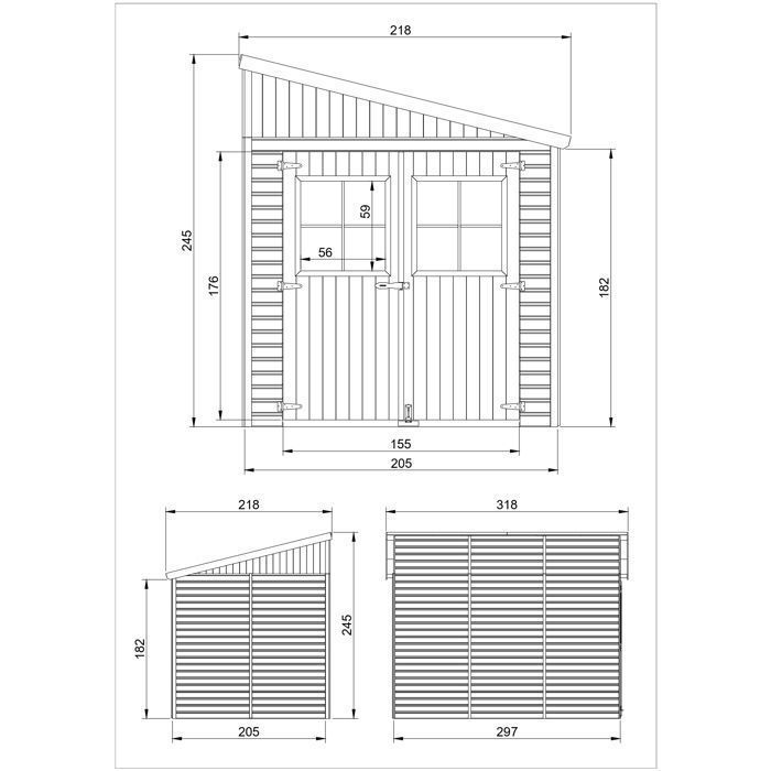Caseta de jardín de madera TIMBELA de 6,02 m² - Pino/Abeto - 202 x 298 cm - Construcción de paneles - M339A